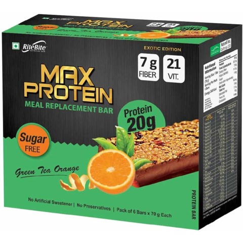 1 - RiteBite Max Protein Meal Replacement Bar, 6 Piece(s)/Pack Green Tea Orange