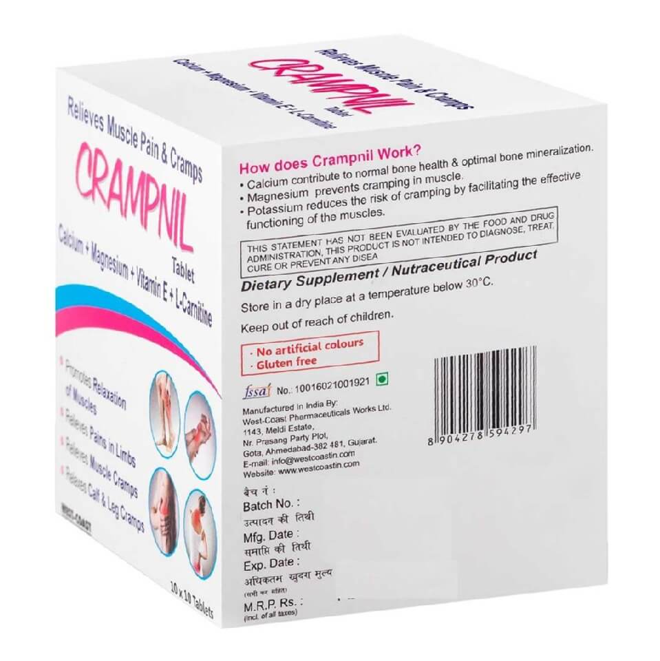 Crampnil Calcium + Magnesium + Vitamin E + L Carnitine at Best Price in  India | https://www.healthkart.com/