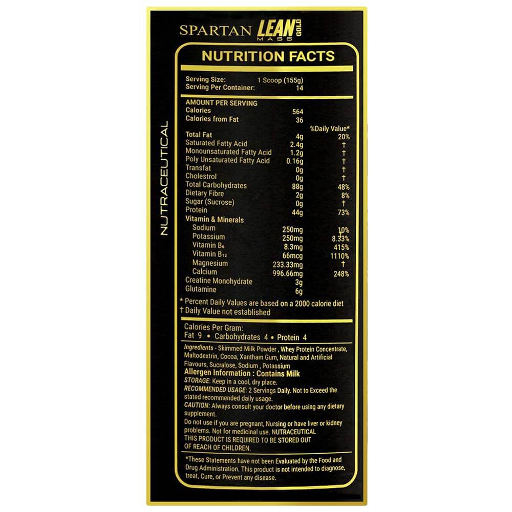 supplement - Spartan Nutrition Lean Mass Gold,  5 lb  Double Chocolate 