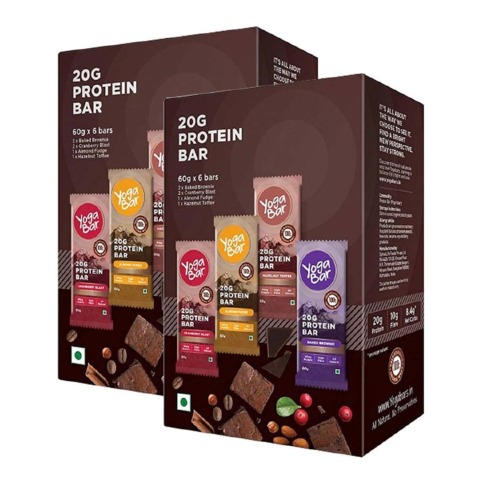 1 - Yogabars Protein Variety Box 720gm (60gm x 12 Bars), 12 Piece(s)/Pack Chocolate Brownie Cranberry Almond Fudge and Hazlenut