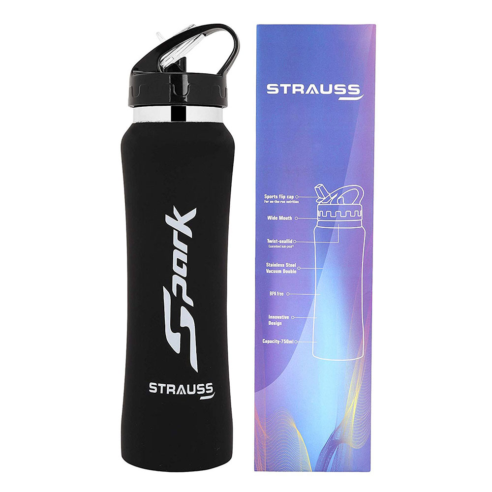 3 - Strauss Spark Stainless Steel Bottle,  Rubber Finish Black  750 ml 