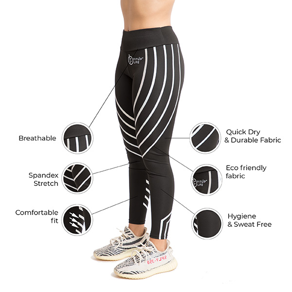 3 - Fitup Life Women Grey Striped Tights,  Black  Small 