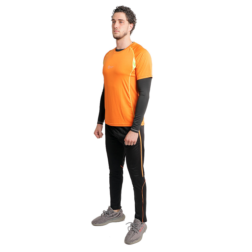 Fitup Life Solid Men Track Pants with Orange Strip,  Black  Medium 