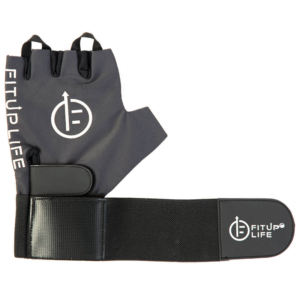 4 - Fitup Life Gym Gloves with Adjustable Velcro Strap & Web Leather Padding,  Black with Grey  Medium 