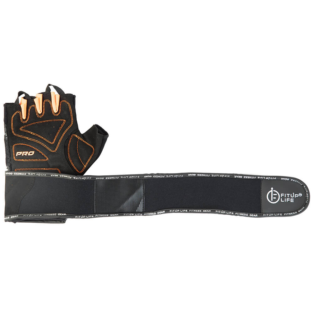 3 - Fitup Life Gym Leather Gloves with 3mm Gel Padding,  Black with Orange  Medium 