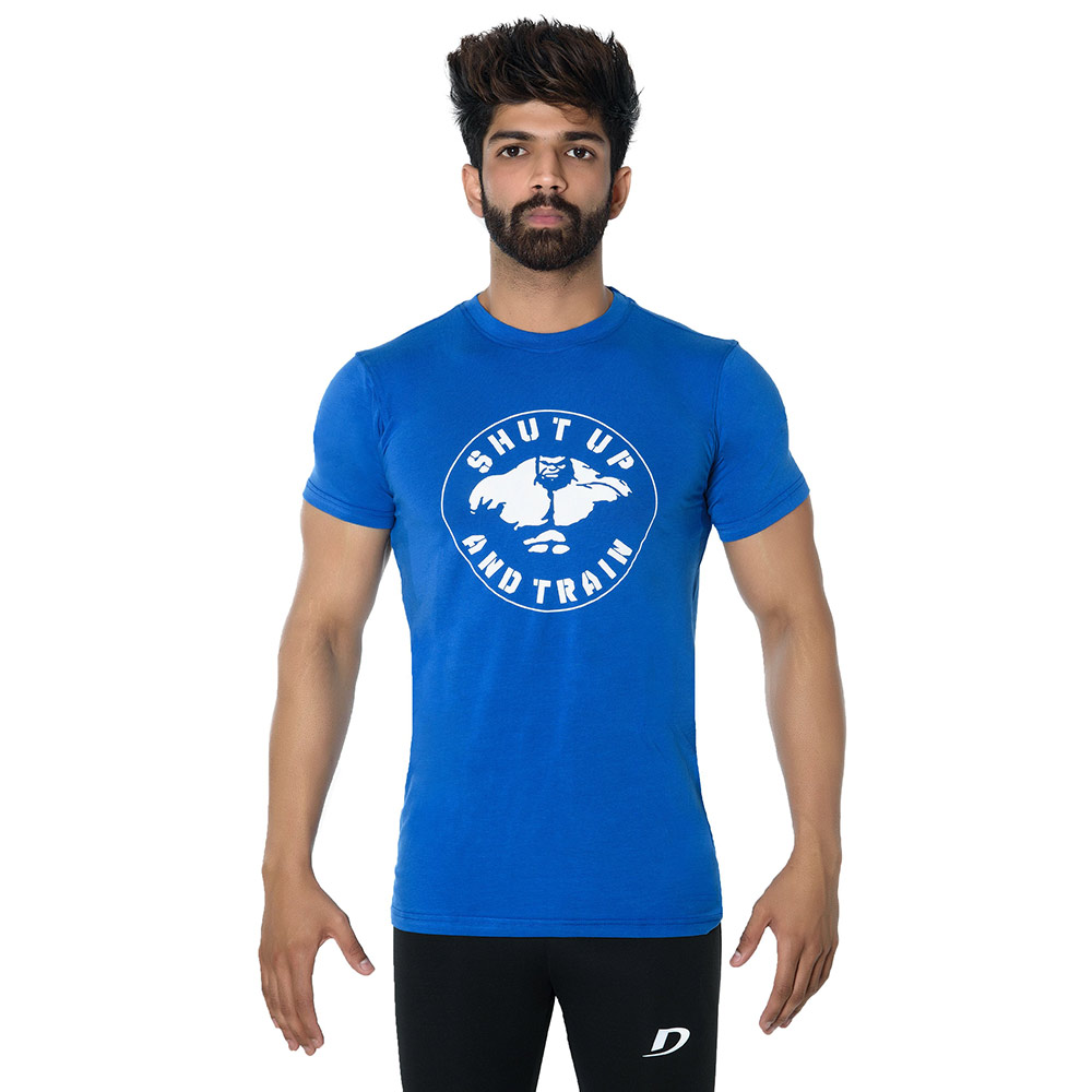 1 - DK Active Wear Half Sleeve Gym T Shirt (Hulk),  Royal Blue and White  XL 