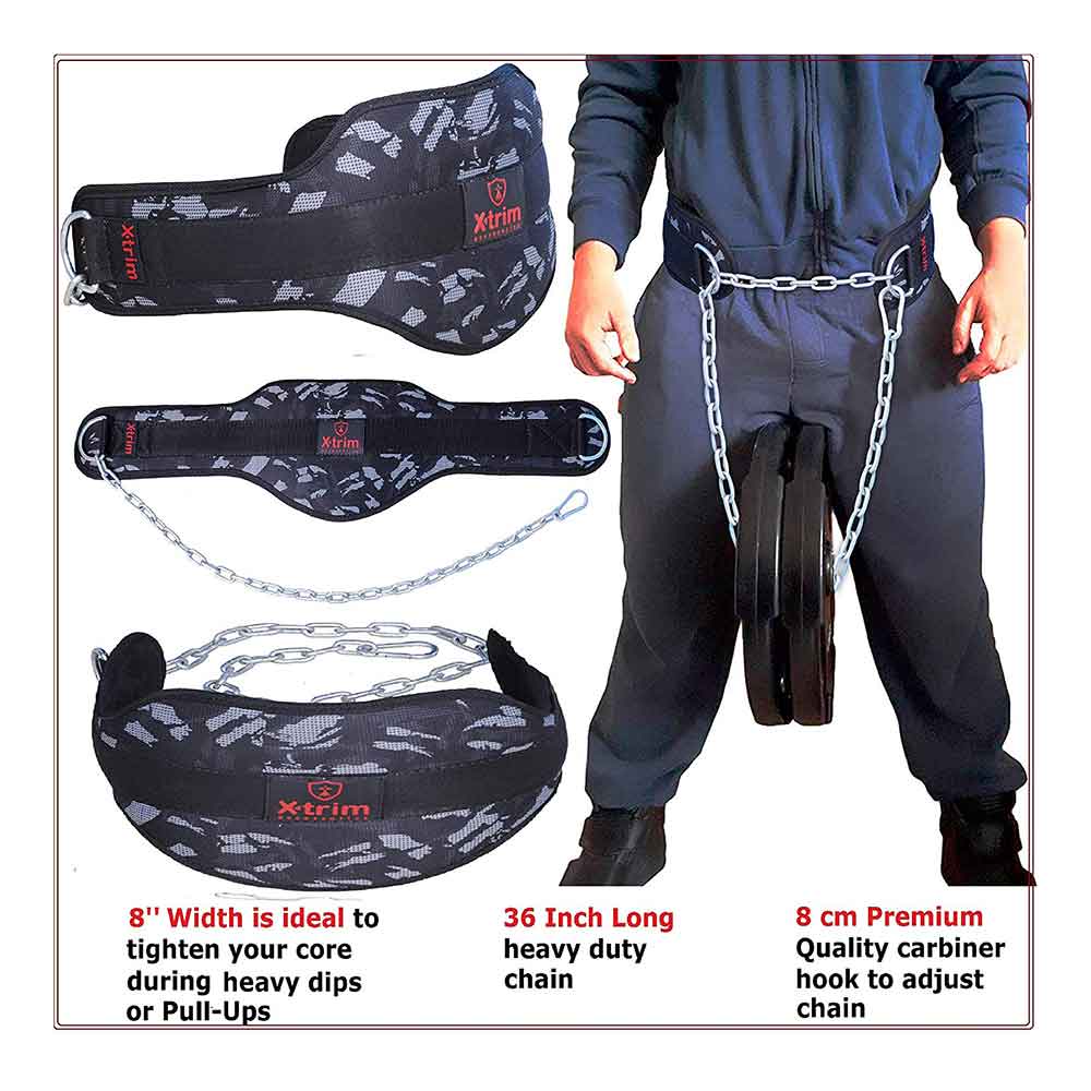 1 - Xtrim 8 Inch Dipping Belt Heavy Duty 32 Inch Steel Chain Extra Padded Durable Design,  Multi Color  Adjustable 