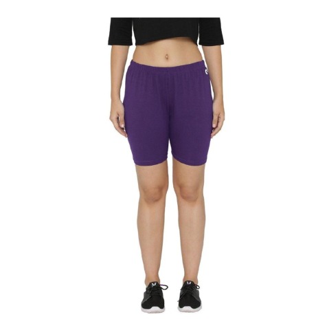 2 - N Gal Cotton Lycra Women's Thigh Length Cycling Yoga Workout Casual Shorts,  Purple  Small 