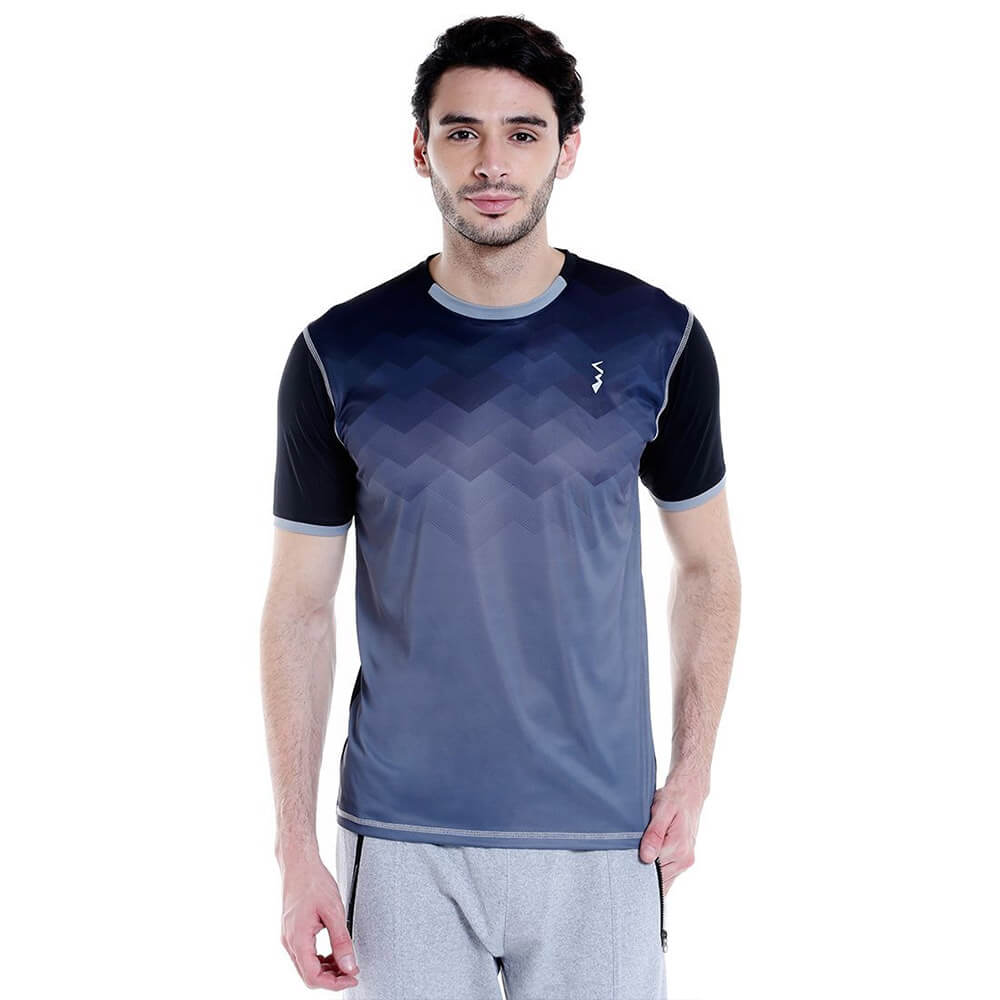 Campus Sutra Printed Men Round or Crew T Shirt,  Blue  Small 