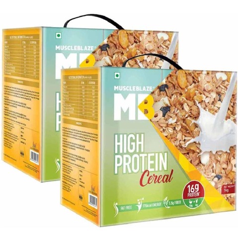 MuscleBlaze High Protein Cereal Unflavoured 1 kg Pack of 2
