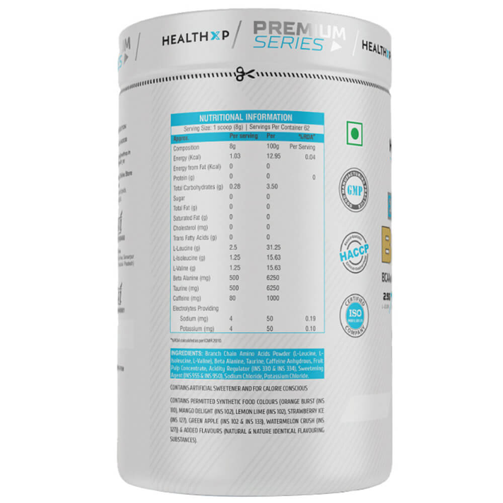 supplementinfo - HealthXP Premium Series Energy BCAA,  1.1 lb  Orange 