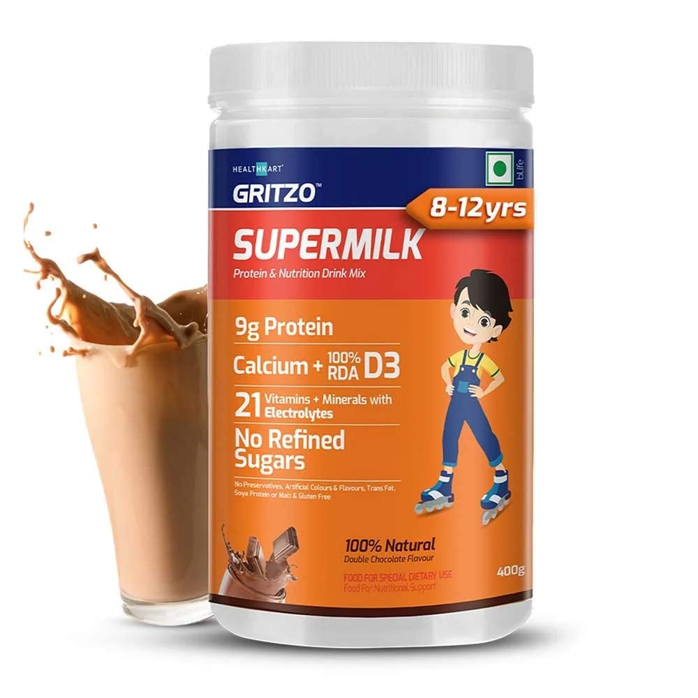 4 - Supermilk Overall Growth for 8-12 Yrs Protein & Nutrition Drink Mix Powder,  400 g  Double Chocolate 