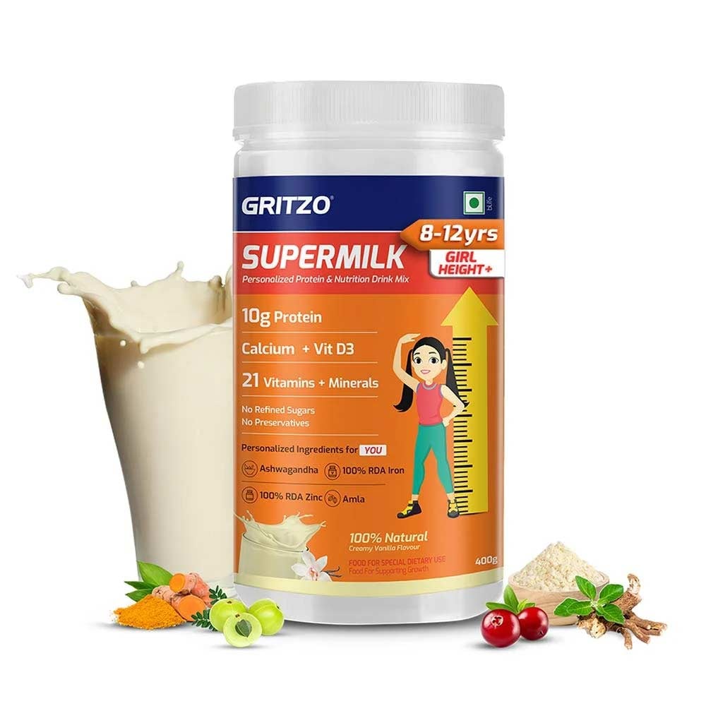 4 - Supermilk Height+ for 8-12 Yrs Girls Personalized Protein & Nutrition Drink Mix Powder,  400 g  Creamy Vanilla 