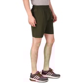 3 - Fitinc N S Lycra Shorts with Both Side Safety Zippered Pockets,  XXL  Mud Green 