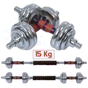 Fitsy Chrome Dumbbell Set Rubber Grip (AR2483), Silver 15 kg