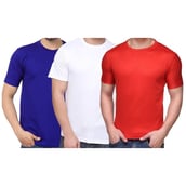 Gym Brute 3 T-Shirt Combo,  Navy Blue, White,Red  Large 