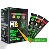 MuscleBlaze BCAA Pro, 21 sachets/pack 21 Servings Watermelon, Fruit Splash & Green Apple