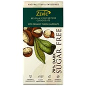 Zevic Dark Sugar Free Belgian Couverture Chocolate, 1 Piece(s)/Pack with 70% Dark Organic Turkish Hazelnuts