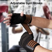 Fitsy Weight Lifting Gloves with Wrist Support Strap, Orange Large