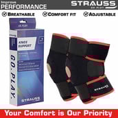 4 - Strauss Adjustable Knee Support Patella, Pair (Black) Free Size