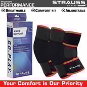 4 - Strauss Adjustable Knee Support,  Black  Free Size (Pair) 