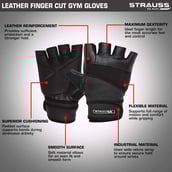 2 - Strauss Leather Gym Gloves with Wrist Wrap, Black Medium