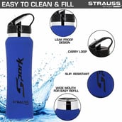2 - Strauss Spark Stainless Steel Bottle,  Rubber Finish Blue  750 ml 