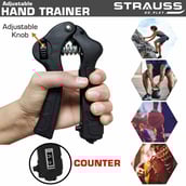 3 - Strauss Adjustable Hand Grip Strengthener with Counter,  Black 