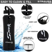 1 - Strauss Spark Stainless Steel Bottle,  Metal Finish Black  750 ml 
