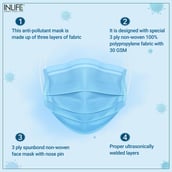 3 - INLIFE 3 Ply Non Woven Disposable Face Mask with Ear Loop,  Blue 30 Masks (Pack of 2) 