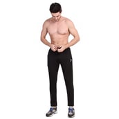 1 - Fitinc Dobby Stretchable Trackpant for Men with Two Zipper Pockets,  Black  XL 