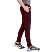 1 - Fitinc Dobby Stretchable Trackpant for Men with Two Zipper Pockets,  Maroon  Small 