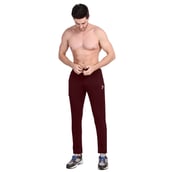 1 - Fitinc Dobby Stretchable Trackpant for Men with Two Zipper Pockets, Maroon XL