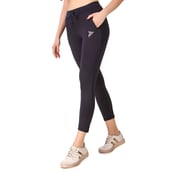 5 - Fitinc Premium Stretchable Trackpant with Zippers Pockets for Women, Navy Blue Medium
