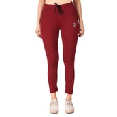 3 - Fitinc Premium Stretchable Trackpant with Zippers Pockets for Women, Maroon Medium