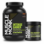 1 - Muscle Monk Intense Mass Gainer with Pre-Workout Green Apple, 30 Servings, 300g,  2.2 lb  Royal Chocolate 