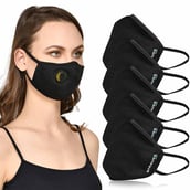 Strauss Unisex Anti-Bacterial Protection Mask with Vent,  Medium, Black (Pack of 5) 