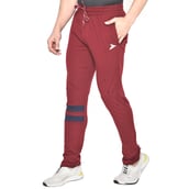 2 - Fitinc Cotton Double Strip Designed Trackpant with Both Side Zipper, Wine Medium