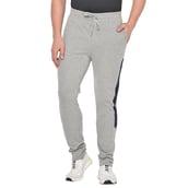 1 - Fitinc Side Striped Cotton Trackpant with Both Side Zipper Pockets,  Grey  Large 