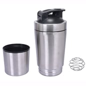 3 - GHC Stainless Steel Shaker Bottle,  Grey (with Extra Compartment)  590 ml 