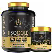 1 - One Science 100% Iso Gold Whey Protein Isolate 5 lb & Complex Pro Glutamine 0.66lb Combo,  2 Piece(s)/Pack  Blueberry Muffin & Unflavoured 