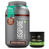1 - Isopure Low Carb 4.41 lb & Optimum Nutrition Micronised Creatine 250g Combo India,  2 Piece(s)/Pack  Dutch Chocolate + Unflavoured 