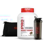 1 - GNC Pro Performance Weight Gainer, Gym Bag & Black Plastic Shaker Combo,  6.6 lb  Double Chocolate 