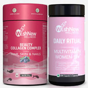 1 - WishNew Wellness Multivitamin Women 18+ 60 Capsules & Beauty Collagen Combo, 21 sachets/pack Unflavoured & Arctic Blueberry