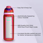 2 - ONE AND ONLY Leak Proof 24 Hour Hot-Cold Stainless Steel Water Bottle,  Red  1 L 
