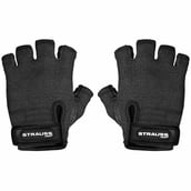 1 - Strauss Stretch Back Gym Gloves with Leather Palm,  Black  Medium 