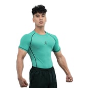 3 - Athflex Men's Muscle Fit Half Sleeve Textured Compression T-Shirt,  Small  Bayside Green 