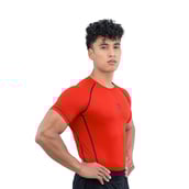 5 - Athflex Men's Muscle Fit Half Sleeve Textured Compression T-Shirt,  Medium  Scarlet Orange 