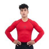 2 - Athflex Men's Muscle Fit Full Sleeve Textured Compression T-Shirt, Small Red