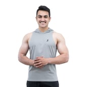 1 - Athflex Men's Activewear Training Sleeveless Gym and Sports Hoodie,  Grey  Large 